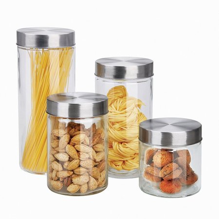 HDS TRADING 4 Piece Glass Canister Set with Stainless Steel Lids ZOR96032